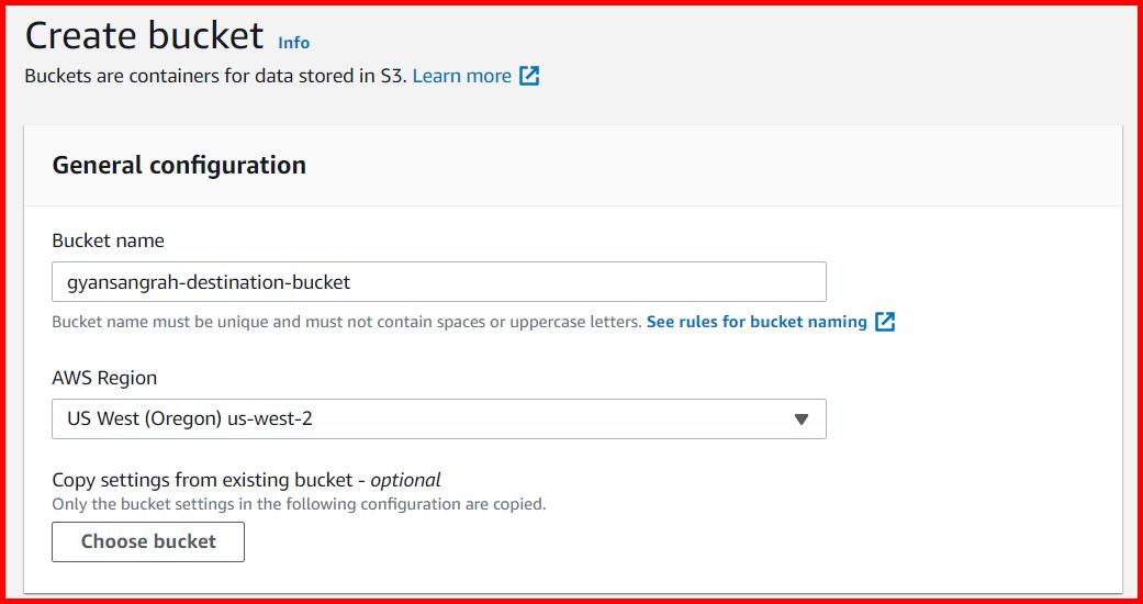 Picture showing creating the destination bucket for CRR